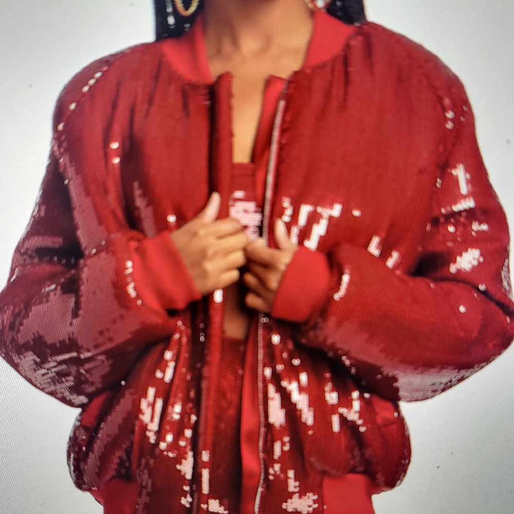 Red Sequined Bomber Jacket